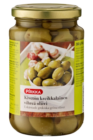 Pirkka kivettömät kreikkalaiset vihreät oliivit 360/180g