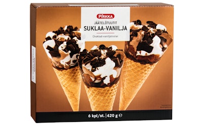 Pirkka jäätelötuutit suklaa-vanilja 6 kpl/420g - kuva