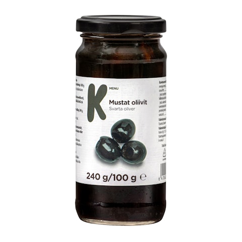 K-Menu mustat oliivit 240g/100g