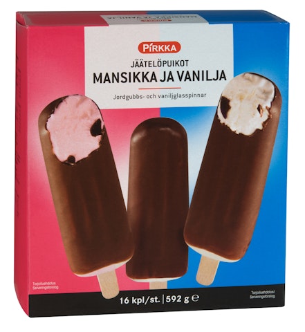 Pirkka jäätelöpuikot mansikka ja vanilja 16kpl/592g