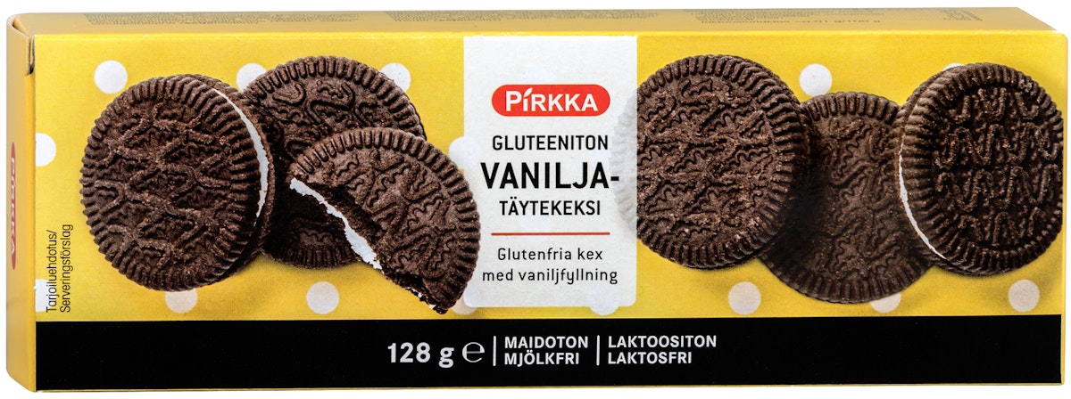 Pirkka gluteeniton vaniljatäytekeksi 128g | K-Ruoka Verkkokauppa
