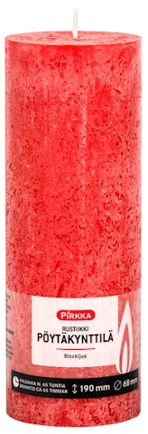 Pirkka rustiikki pöytäkynttilä punainen 190x68mm n. 77h