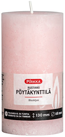 Pirkka rustiikki pöytäkynttilä vaalea pinkki 130x68mm n. 54h