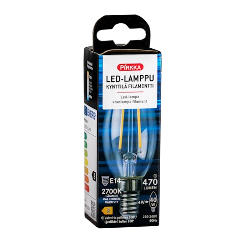 Pirkka led-lamppu kynttilä E14 470lm filamentti