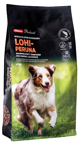 Pirkka Parhaat koiran viljaton kuivaruoka lohi-peruna 4kg M-L