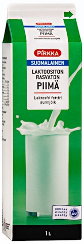 Pirkka suomalainen laktoositon rasvaton piimä 1l
