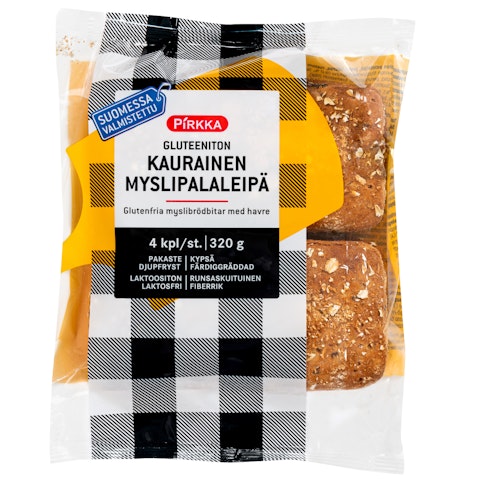 Pirkka gluteeniton kaurainen myslipalaleipä 4kpl/320g pakaste