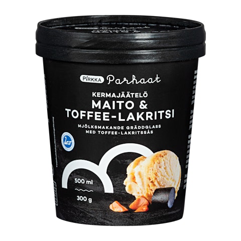 Pirkka Parhaat maito & toffee-lakritsi jäätelö 500ml/300g