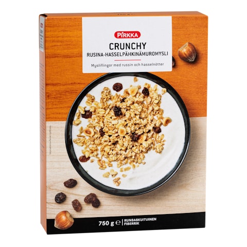 Pirkka Crunchy Rusina-hasselpähkinämuromysli 750g