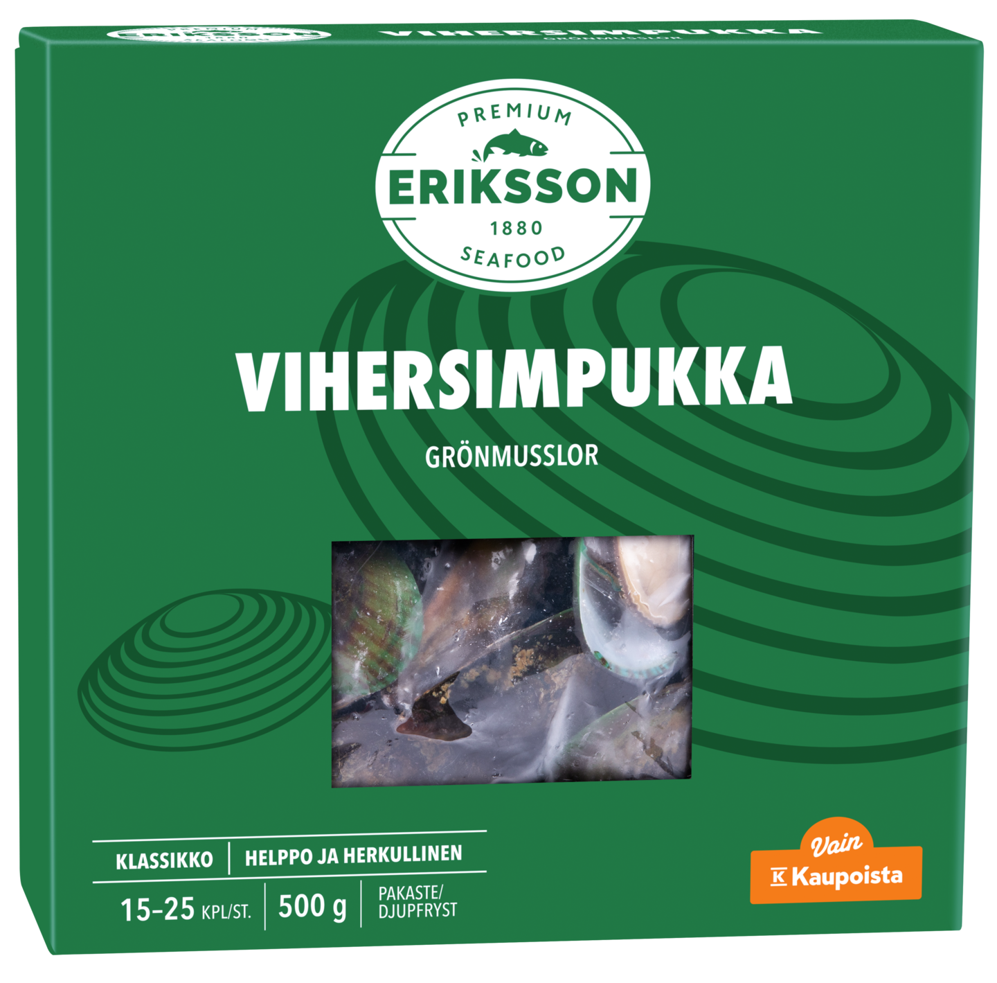 Eriksson kevyesti esikeitetty vihersimpukka 500g kuorellinen pakaste