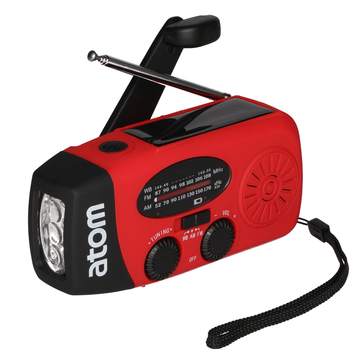 Atom hätäradio valolla ja varavirtalähteellä