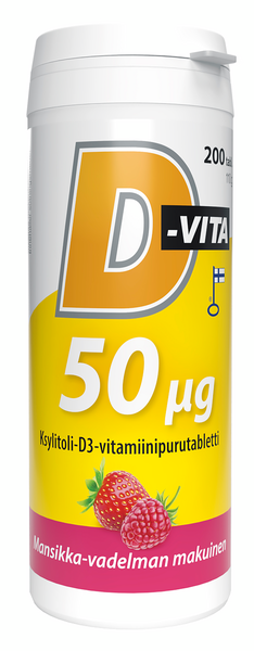 Vitabalans D-Vita 50ug 200 tabl mansikka-vadelmanmakuinen