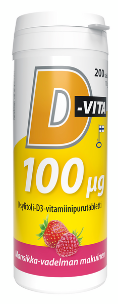 Vitabalans D-vita 100 ug 200 tabl mansikka-vadelmanmakuinen