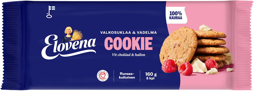 Elovena kauracookie 160g valkosuklaa-vadelma