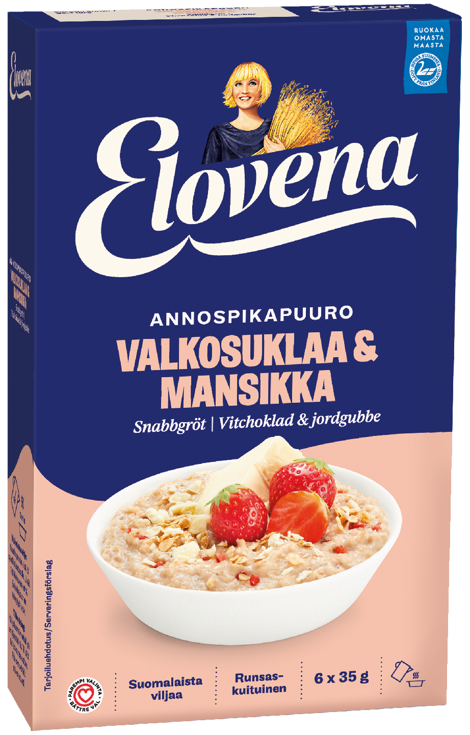 Elovena 6x35g annospikapuuro valkosuklaa-mansikka