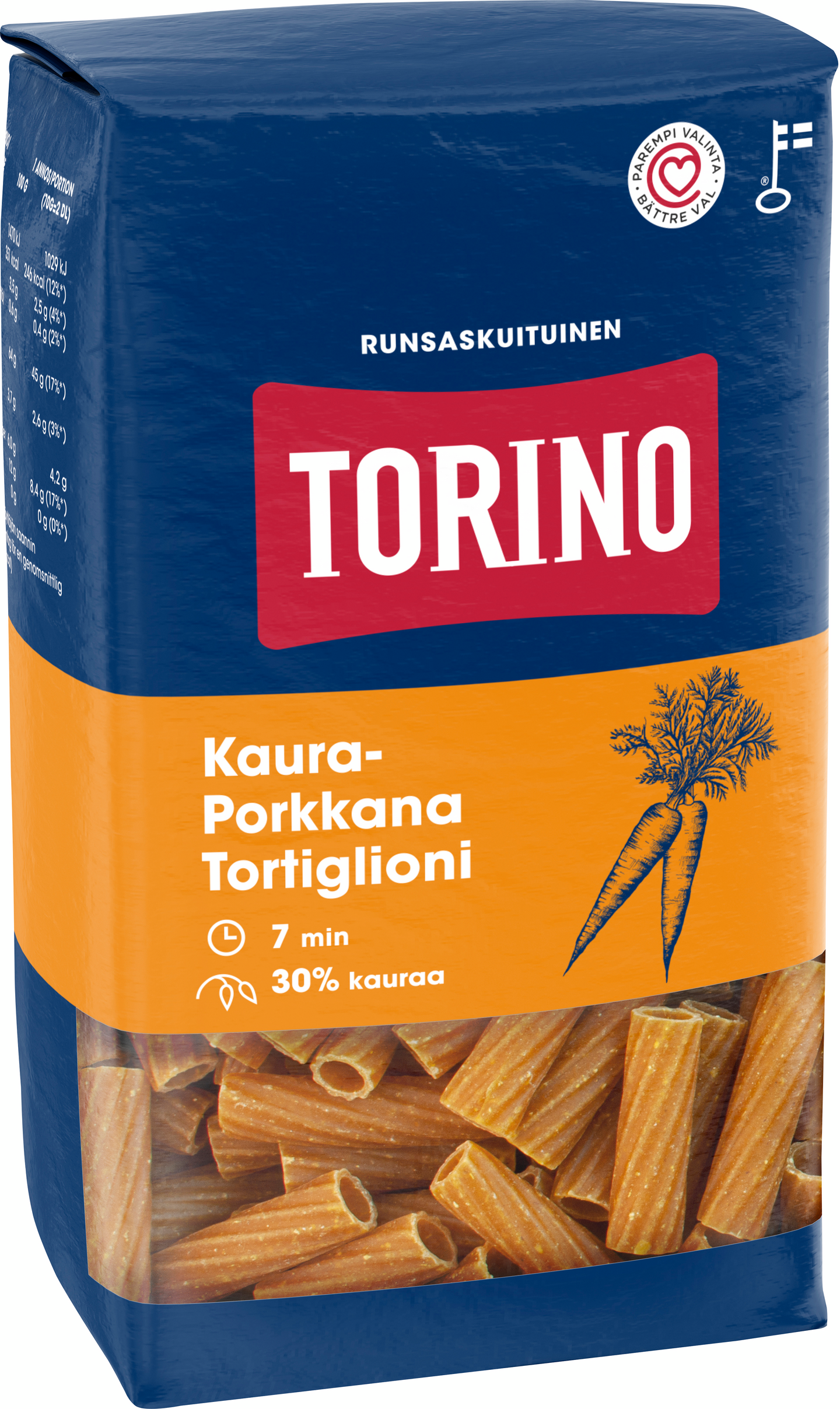 Torino kaura-porkkanapasta - tortiglioni 400g