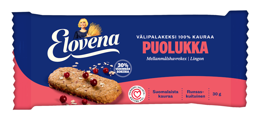Elovena kaura-puolukka välipalakeksi 100% kauraa 30g