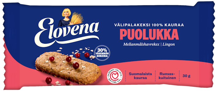 Elovena kaura-puolukka välipalakeksi 100% kauraa 30g