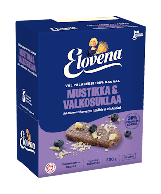 Elovena 100% kauraa välipalakeksi 10x30g mustikka valkosuklaa
