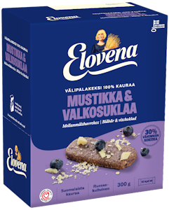 Elovena 100% kauraa välipalakeksi 10x30g mustikka valkosuklaa