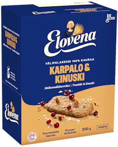 Elovena 100% kauraa välipalakeksi 10x30g karpalo kinuski