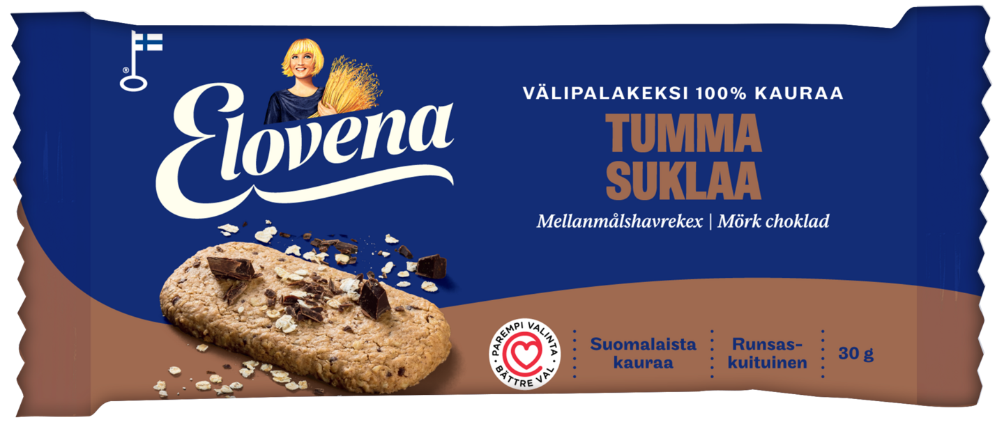 Elovena tumma suklaa välipalakeksi 60x30g 100% kauraa RFA