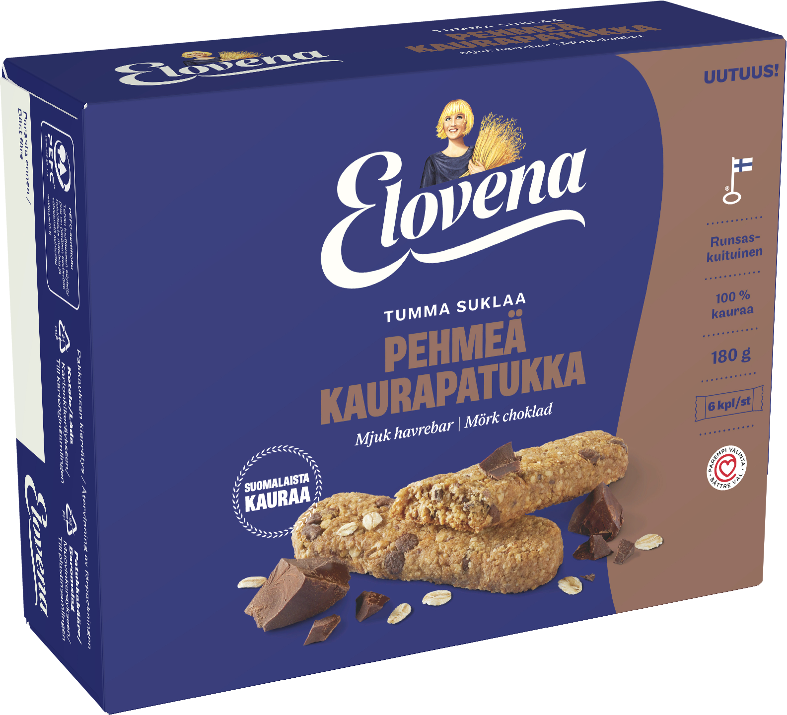 Elovena 6x30g tumma suklaa pehmeä kaurapatukka