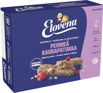 Elovena 6x30g karpalo-vadelma-mustikka pehmeä kaurapatukka