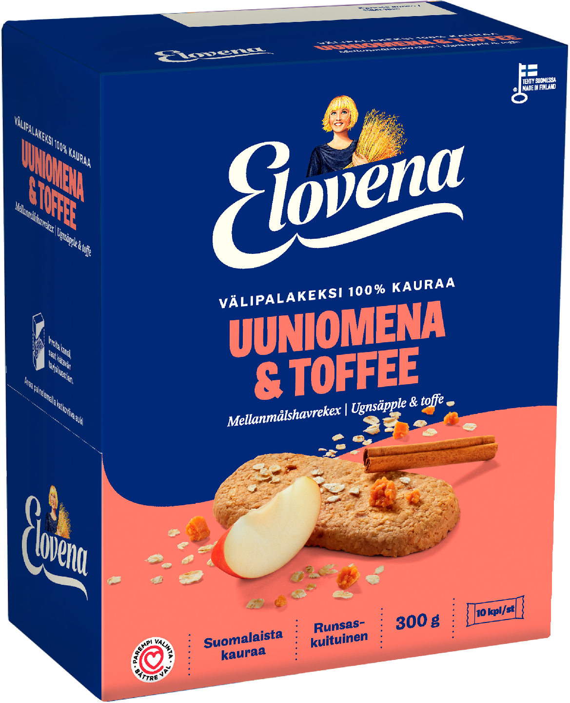 Elovena välipalakeksi 10x30g Uuniomena & Toffee