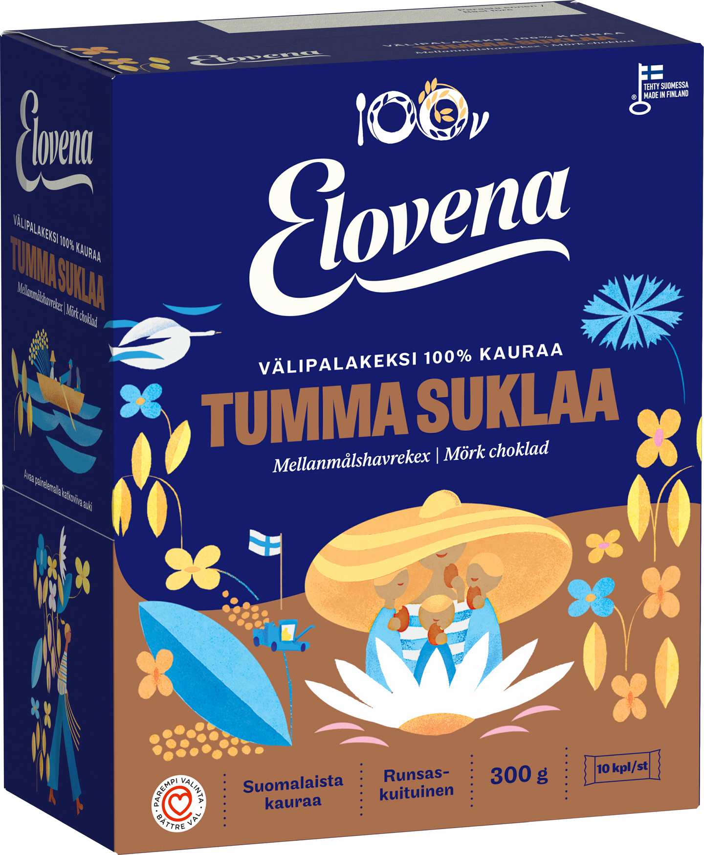 Elovena välipalakeksi 10x30g tumma suklaa