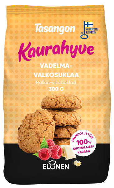 Tasangon kaurahyve vadelma-valkosuklaapikkuleipä 100% kotimaista kauraa 300g