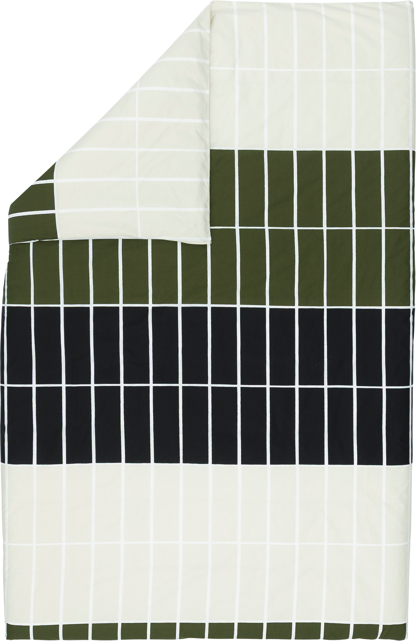 Marimekko Tiiliskivi pussilakanasetti 150x210 cm vihreä-musta-vaalea beige