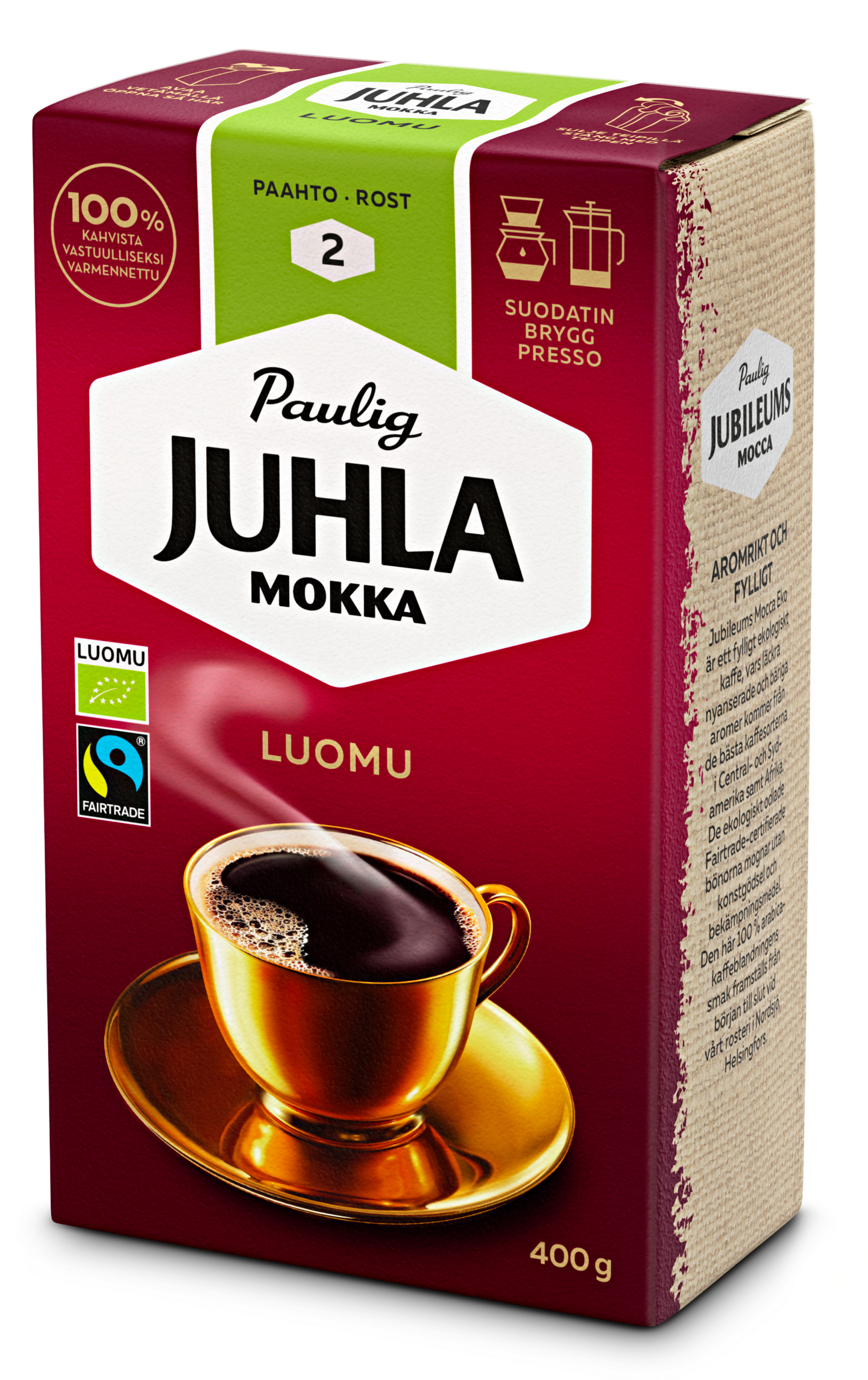 Juhla Mokka Luomu kahvi suodatinjauhatus 400g Reilun kaupan