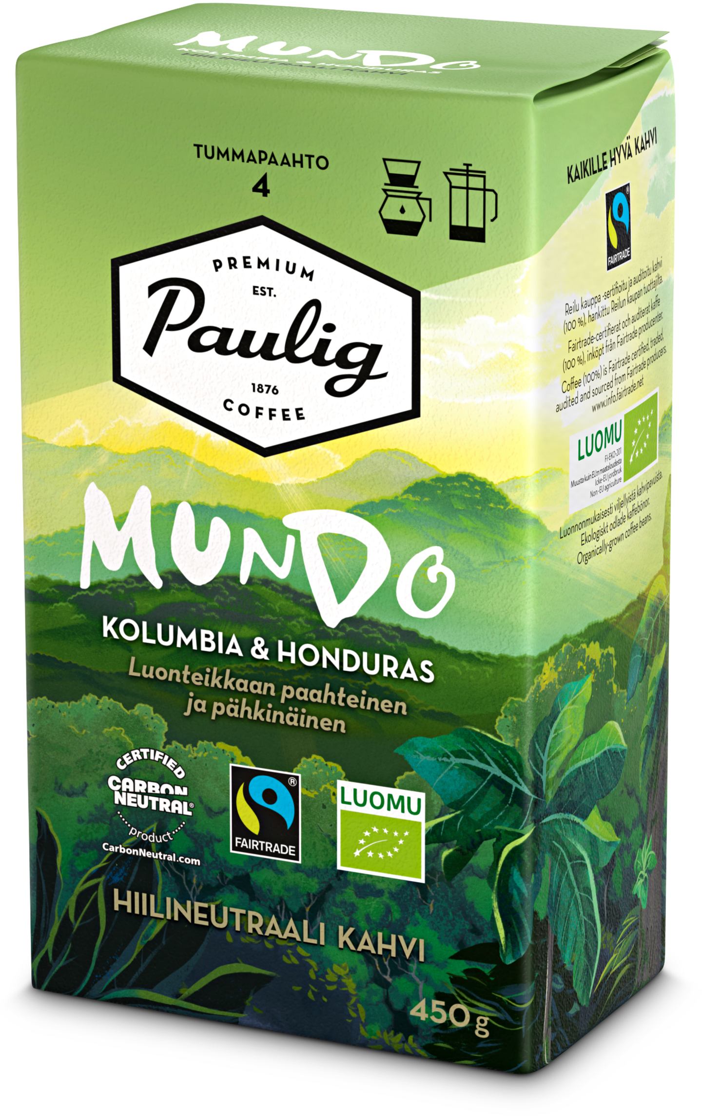 Paulig Mundo Kolumbia & Honduras Luomu kahvi sj 450g