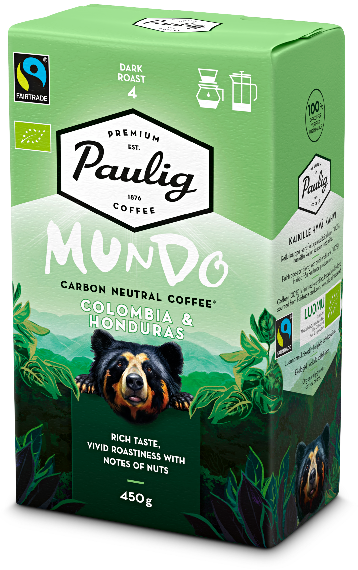 Paulig Mundo Kolumbia & Honduras Luomu kahvi sj 450g