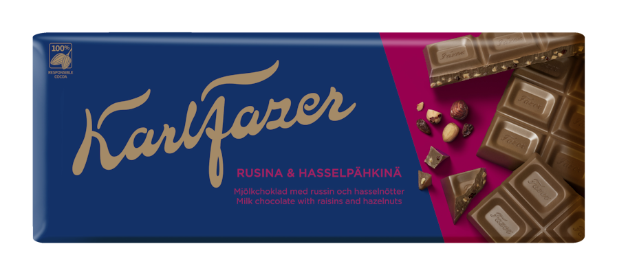 Karl Fazer Pähkinä-Rusina maitosuklaalevy 200g