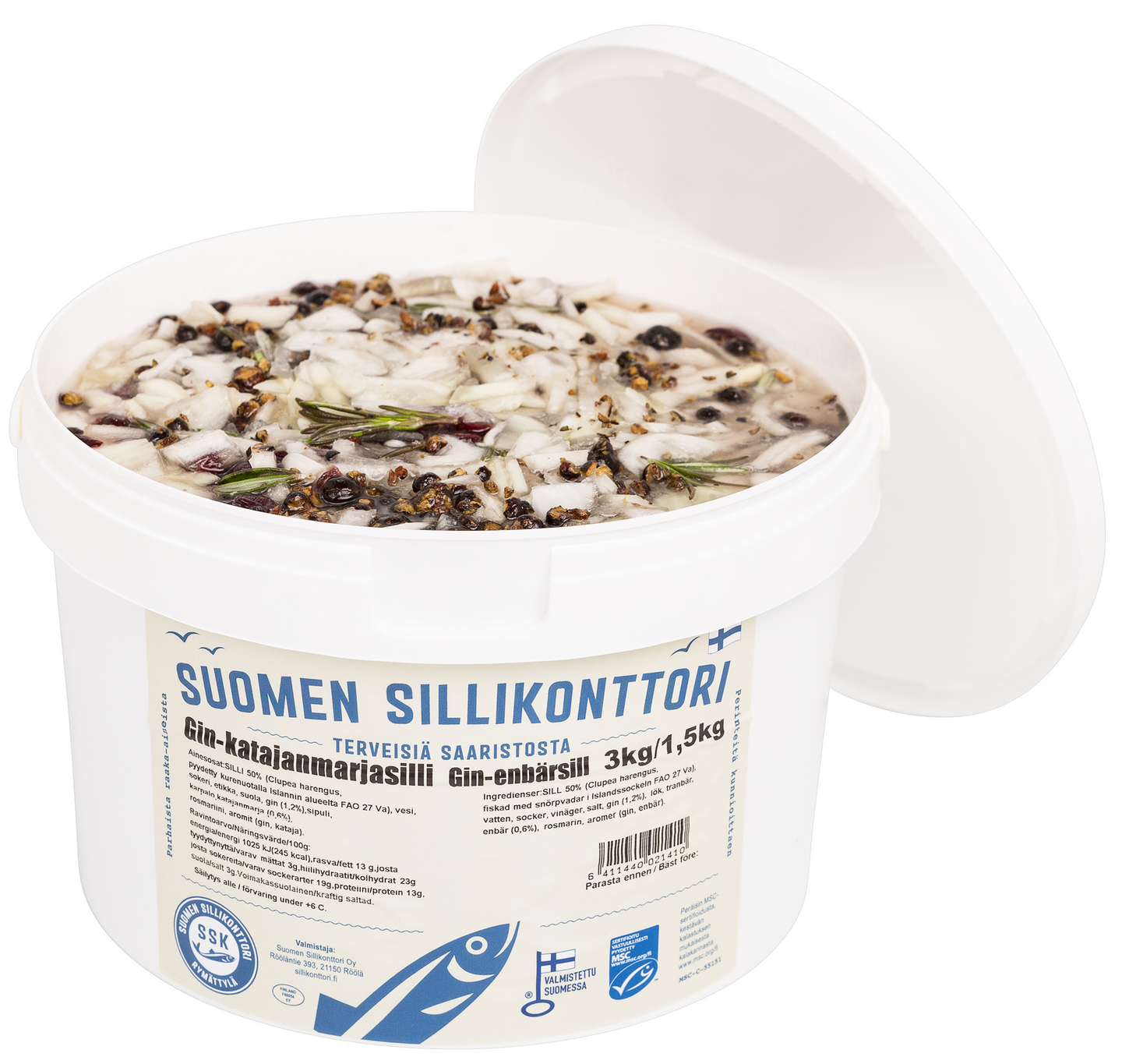 Sillikonttorin Gin-katajanmarjasilli 3kg/1,5kg MSC — HoReCa-tukku Kespro