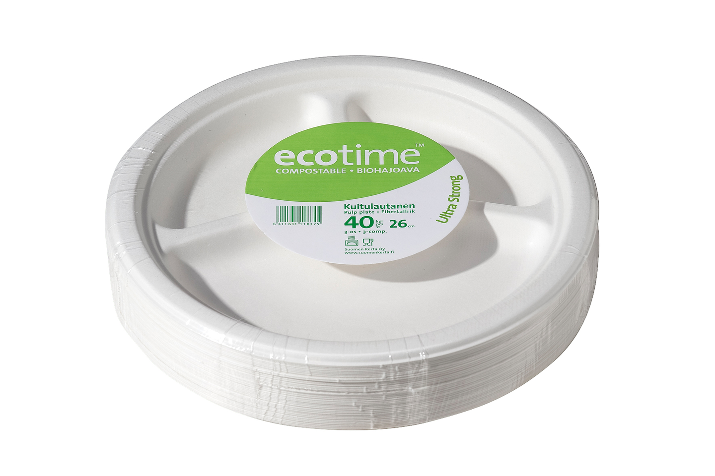 Ecotime 3-osainen kuitulautanen 40kpl/26cm