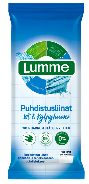 Lumme wc ja kylpyhuone puhdistusliinat 60kpl hajusteeton