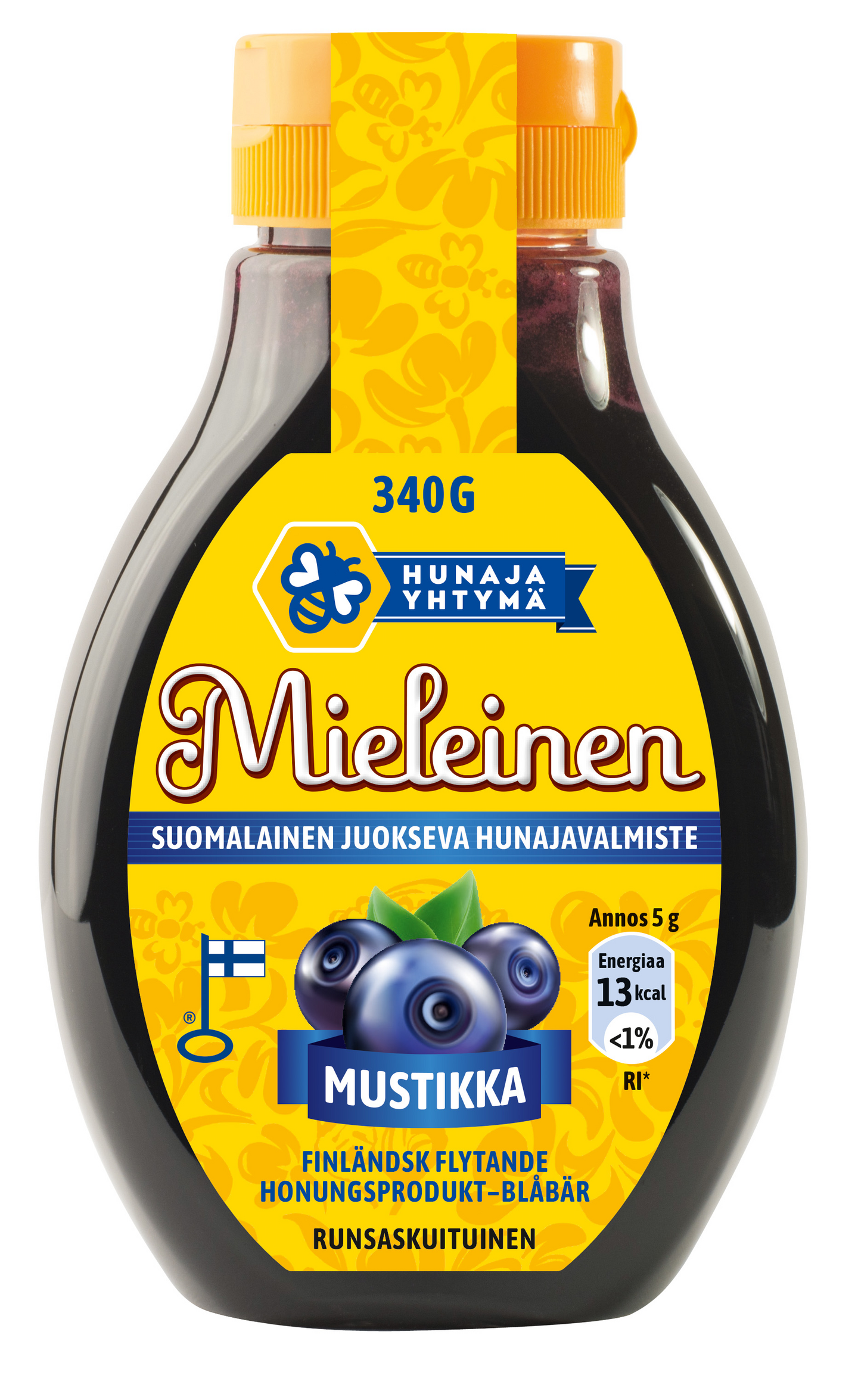 Mieleinen 340g suomalainen juokseva hunajavalmiste mustikka