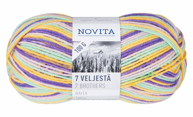 Novita lanka 7 Veljestä Raita 100g 803 Niittykimppu