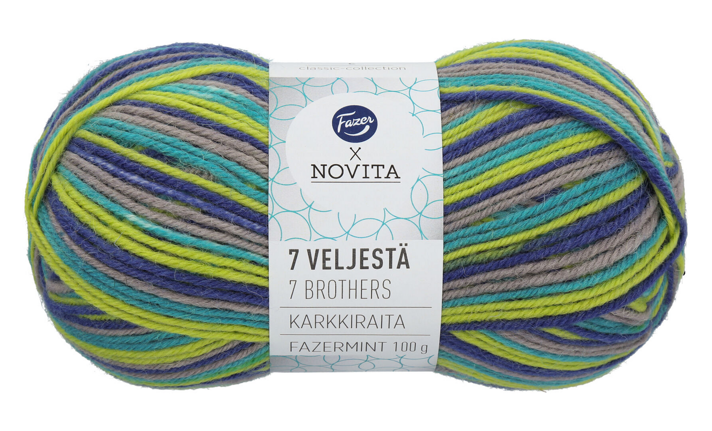 Novita x Fazer 7 Veljestä Karkkiraita lanka 100g 9001 Fazermint
