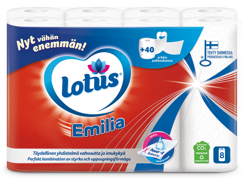 Lotus Emilia talouspaperi 8rl valkoinen LAVA