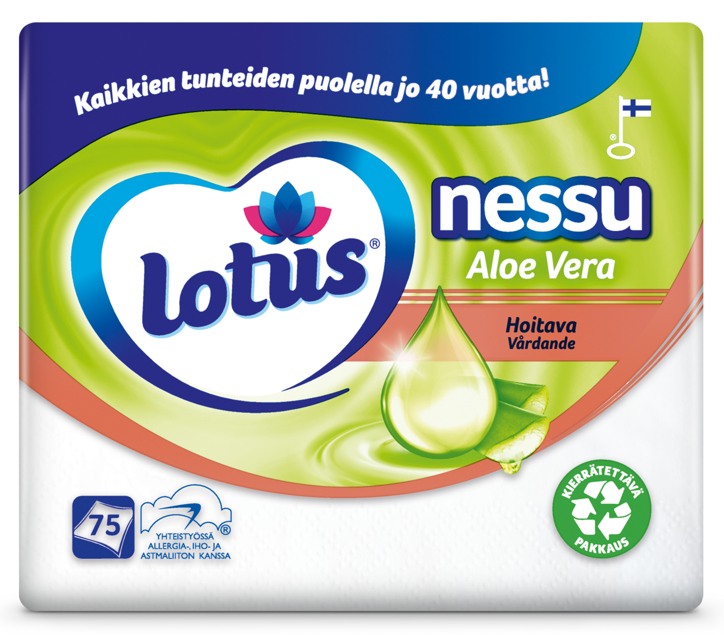 Lotus Nessu nenäliina aloe vera 75kpl 108pkt 1/4LAVA