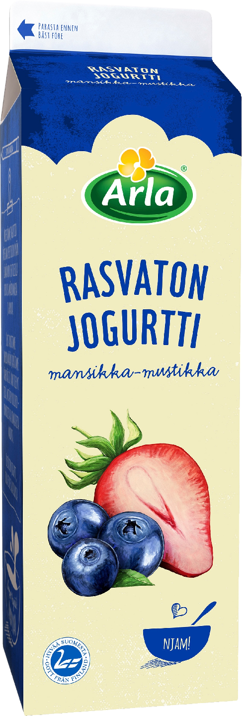 Arla jogurtti 1kg mansikka-mustikka rasvaton