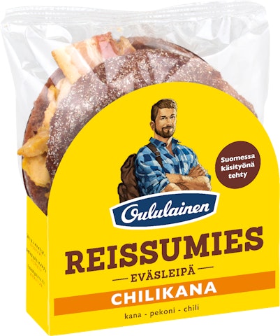 Oululainen Reissumies eväsleipä chilikana kana-pekoni-chili 135g täytetty täysjyväruisleipä