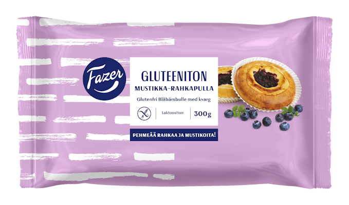 Fazer Gluteeniton mustikka-rahkapulla 4kpl/300g kypsä pakaste