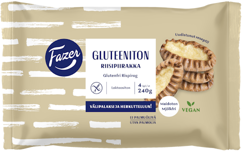 Fazer Gluteeniton riisipiirakka 4 kpl/240 g pakaste