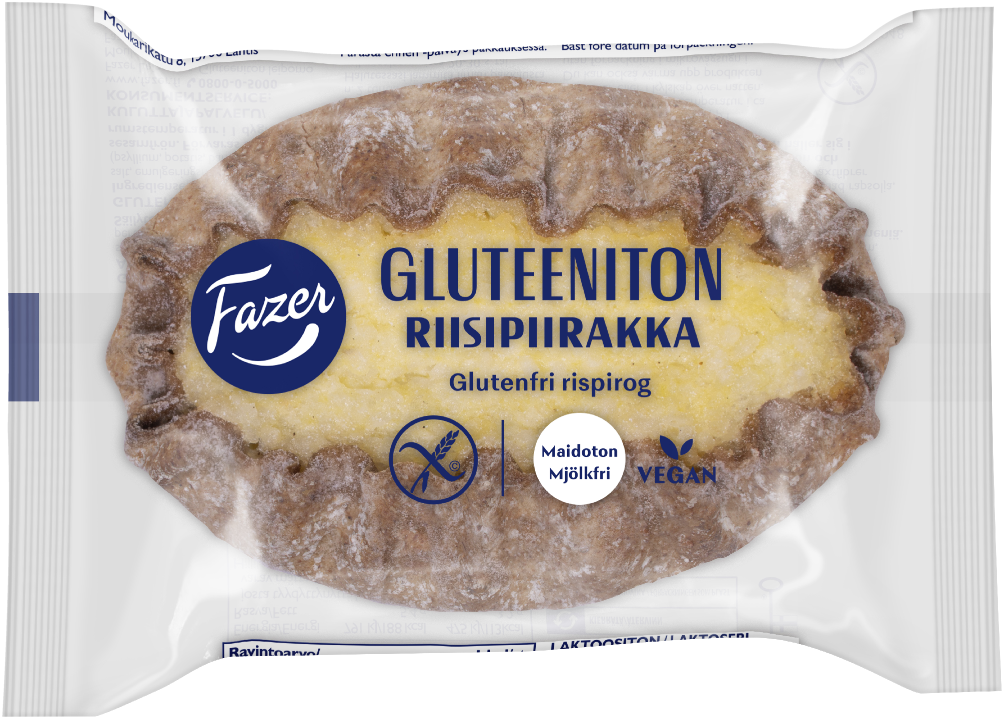 Fazer Gluteeniton riisipiirakka 60g yksittäispakattu pakaste