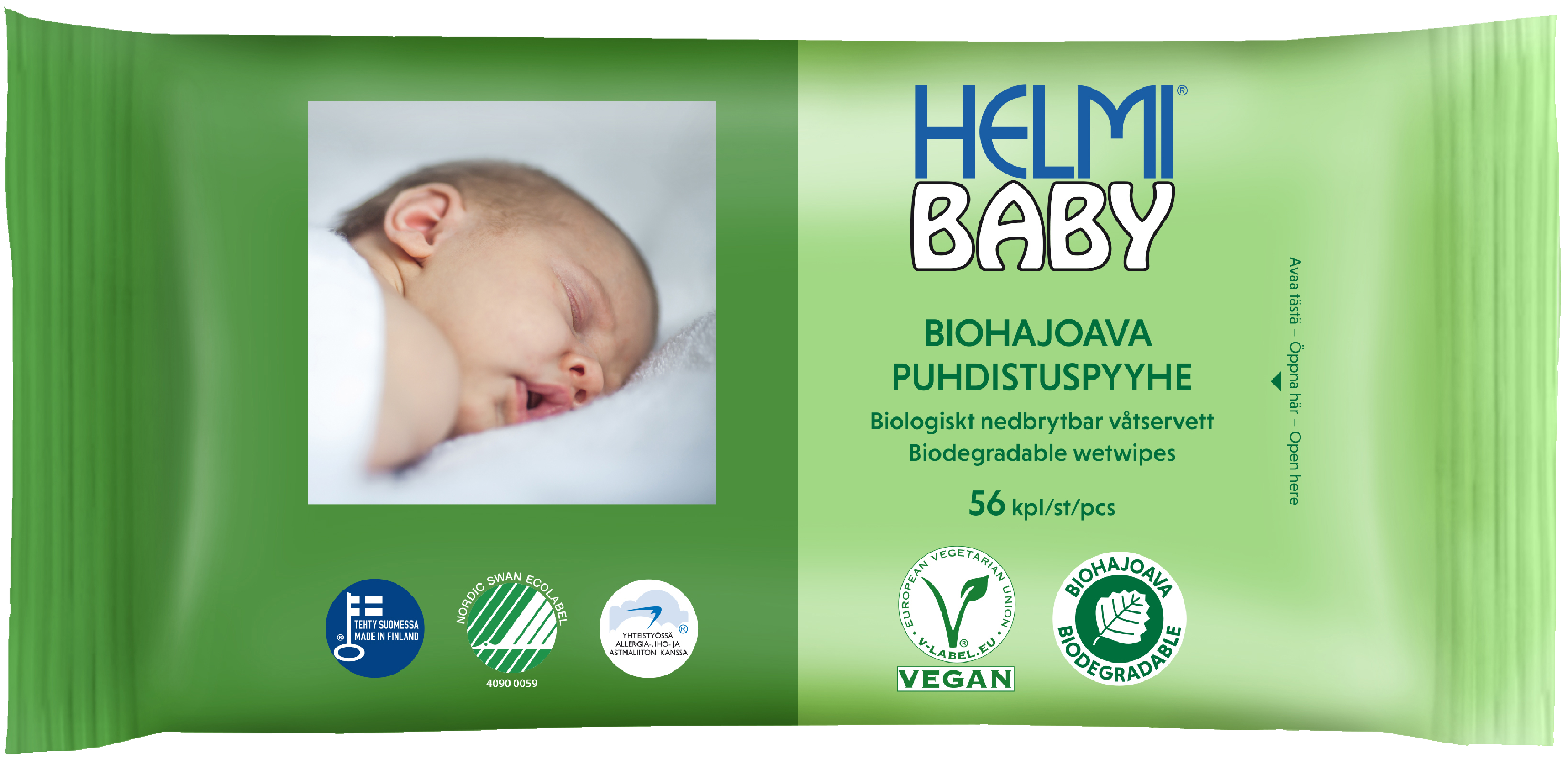 Helmi Baby Biohajoava puhdistuspyyhe 56kpl
